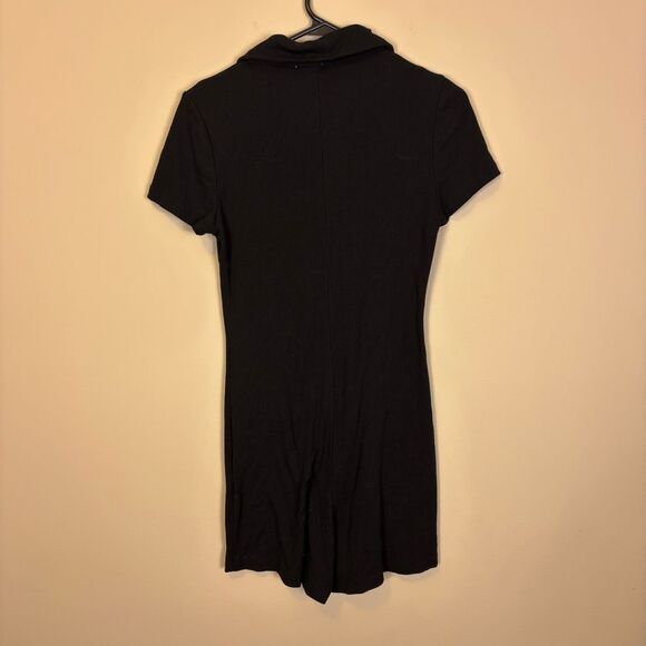 Princess Polly Black Ribbed Collared Button Front Romper US 8 - Picture 2 of 6